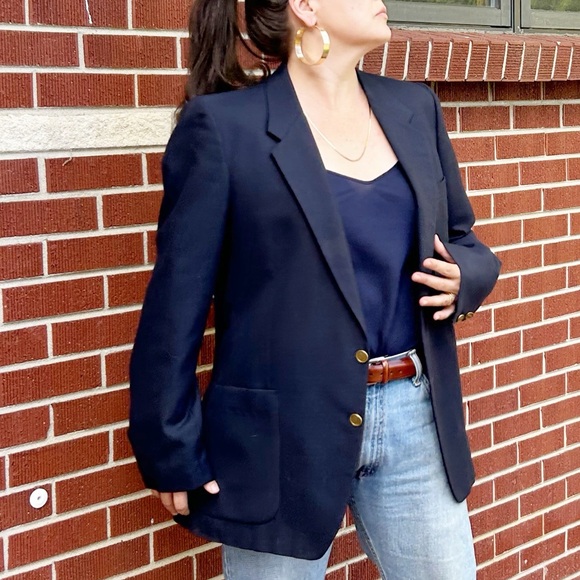 Vintage SAINT LAURENT Oversized Menβs NAVY blazer with Gold Logo buttons SZ: L - Picture 14 of 14